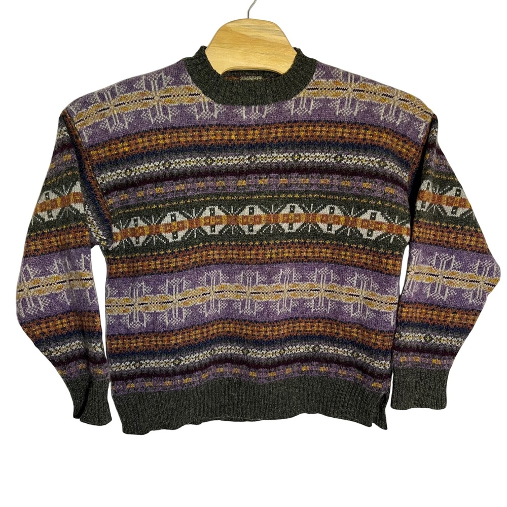 Vintage‎ Esprit Basics Sweater 100% Shetland Wool Colorful Pattern Size M